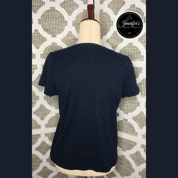 3/$30 Talbots Petite Blue Scoop Neck Polka Dot Short Sleeve Shirt Size Large - Picture 6 of 9